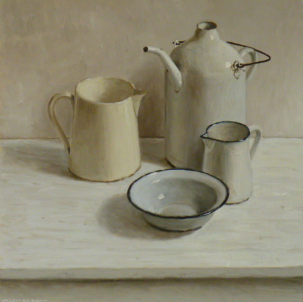 Hoofdfoto Stilleven met 4 witte voorwerpen (exclusief lijst)