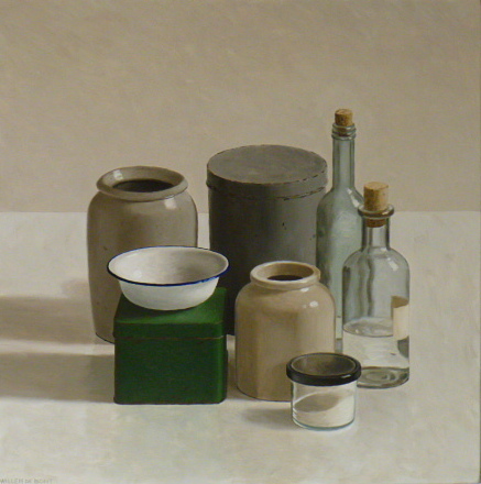 Hoofdfoto 2 blikken, 3 potten en 2 flessen