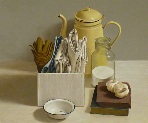 Hoofdfoto Doos, doeken, boeken en knoflook
