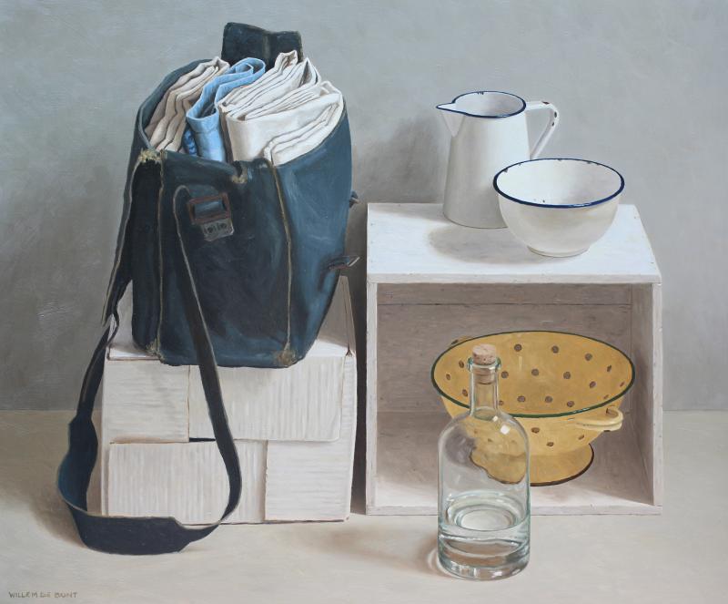 Hoofdfoto Stilleven geel vergiet en schoudertas